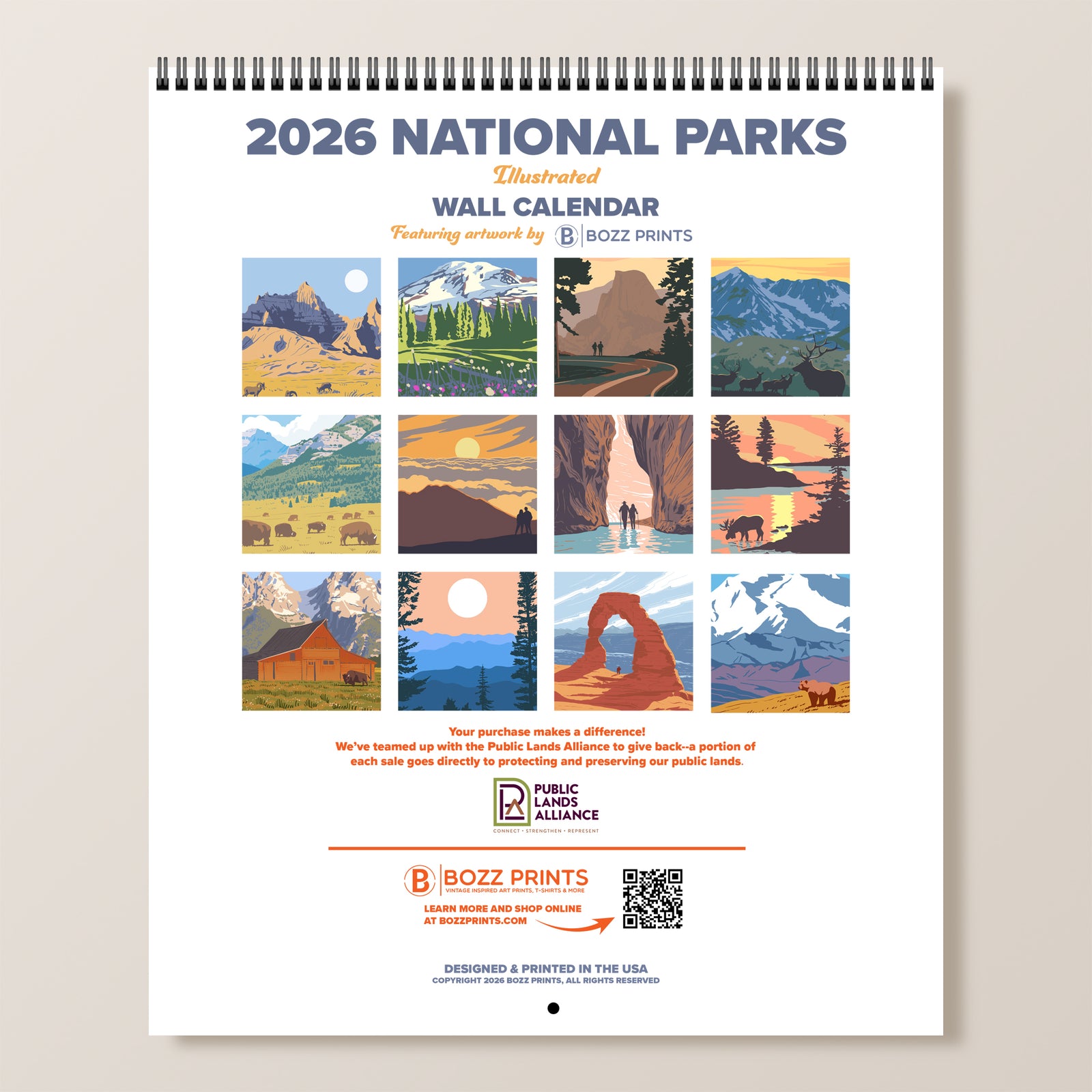 2026 National Parks Illustrated Wall Calendar
