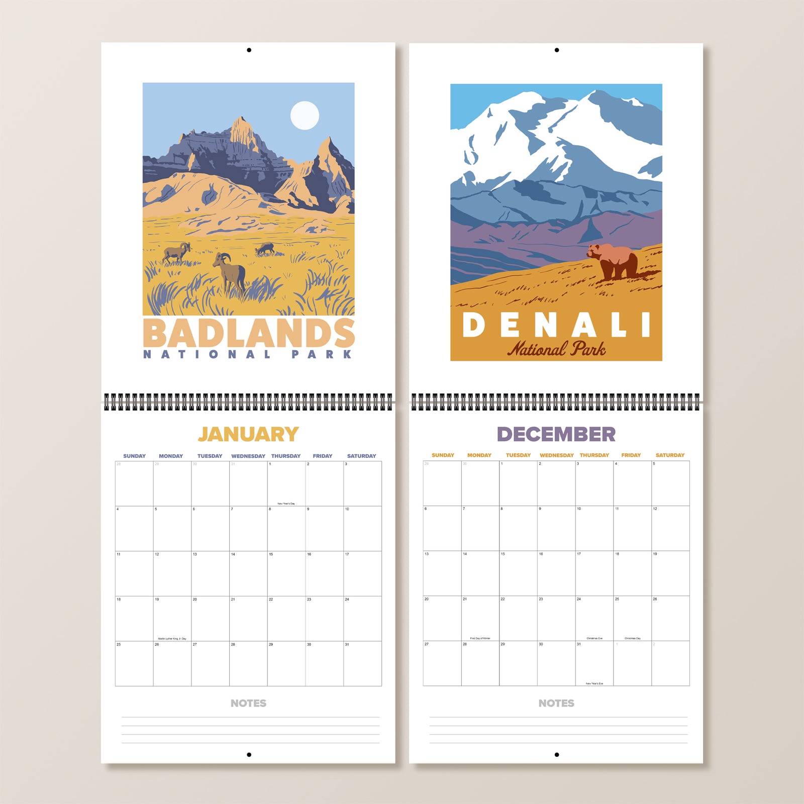 2026 National Parks Illustrated Wall Calendar