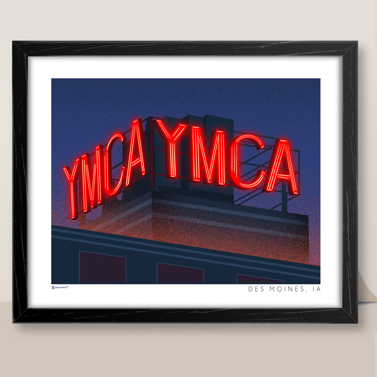 Des Moines YMCA Sign at Night Print