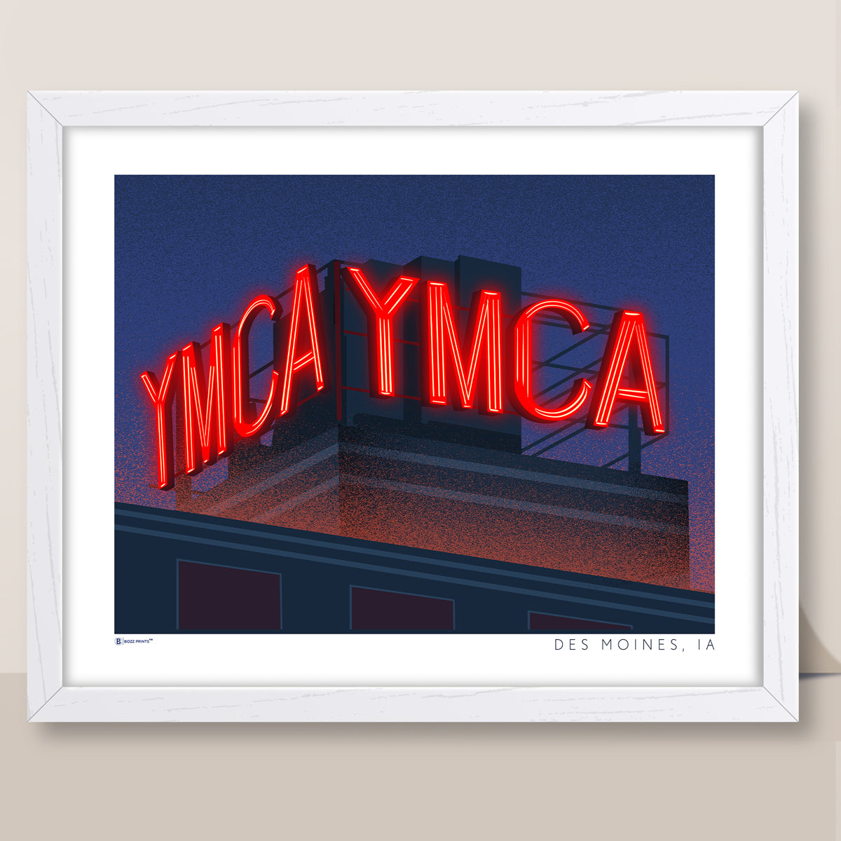 Des Moines YMCA Sign at Night Print