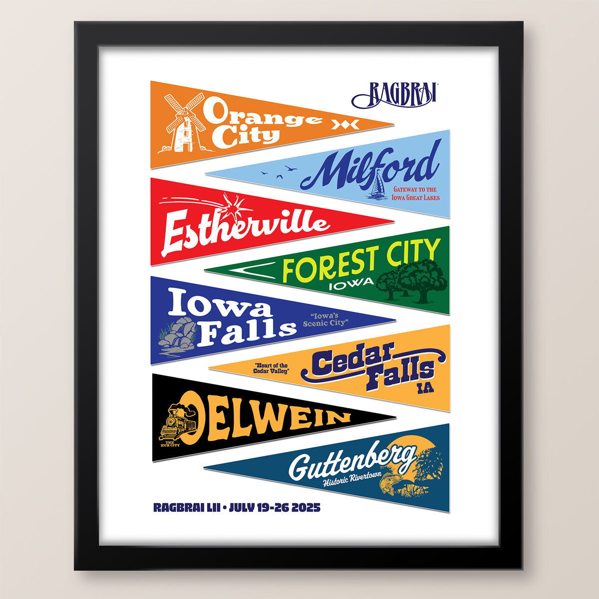 RAGBRAI LII Town Pennants Print