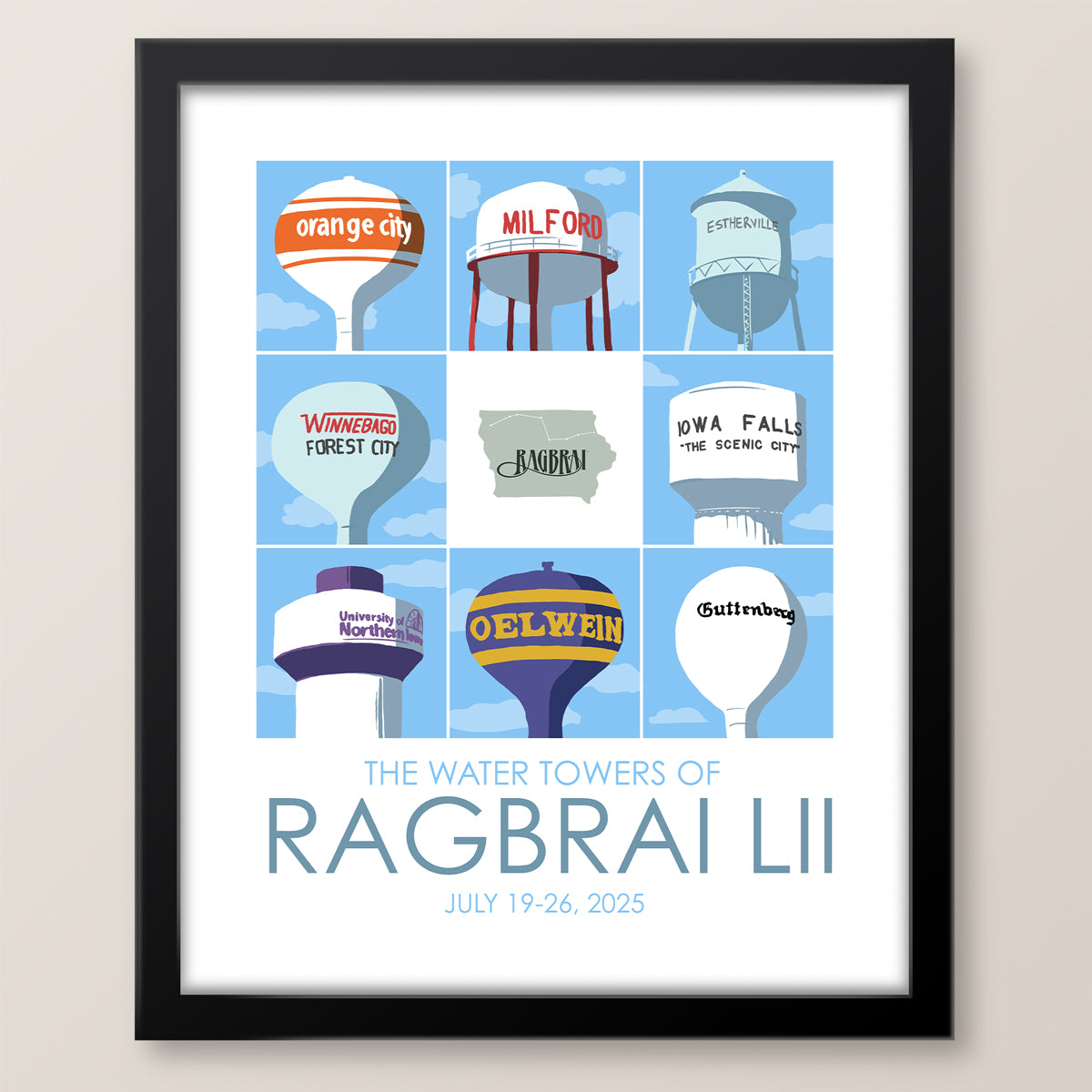 RAGBRAI LII Town Water Towers Print