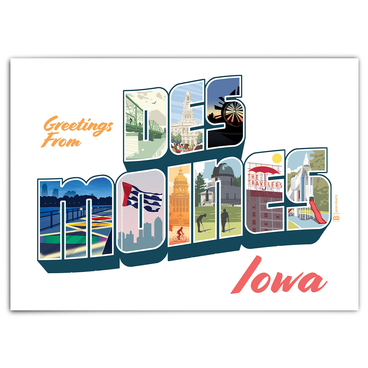 Greetings From Des Moines Greeting Card - Bozz Prints