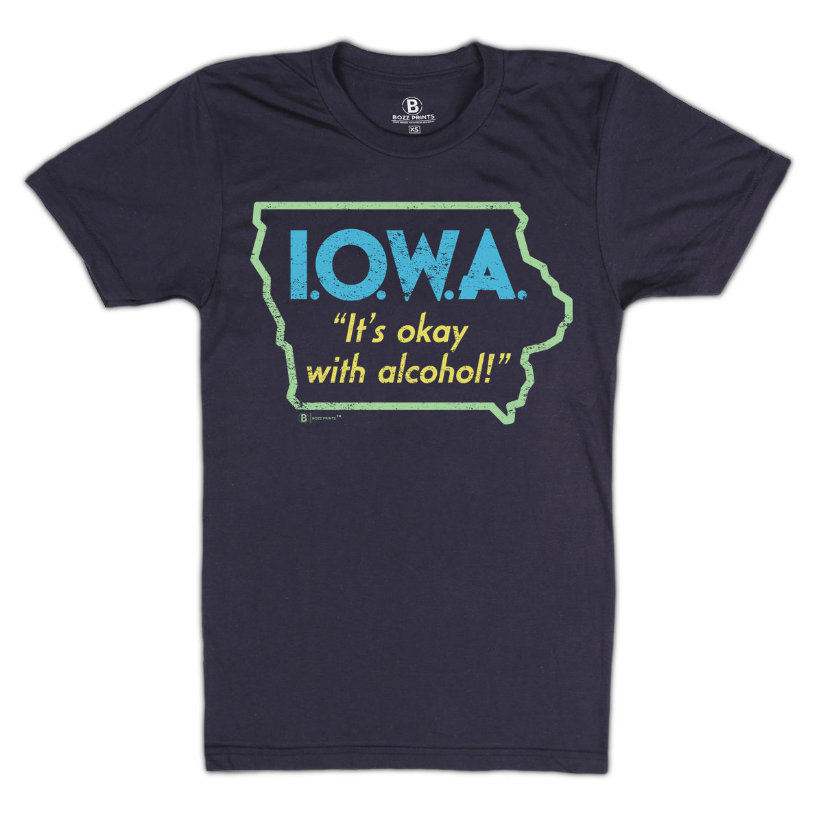 I.O.W.A. (It's Okay With Alcohol) Navy T-Shirt - Bozz Prints
