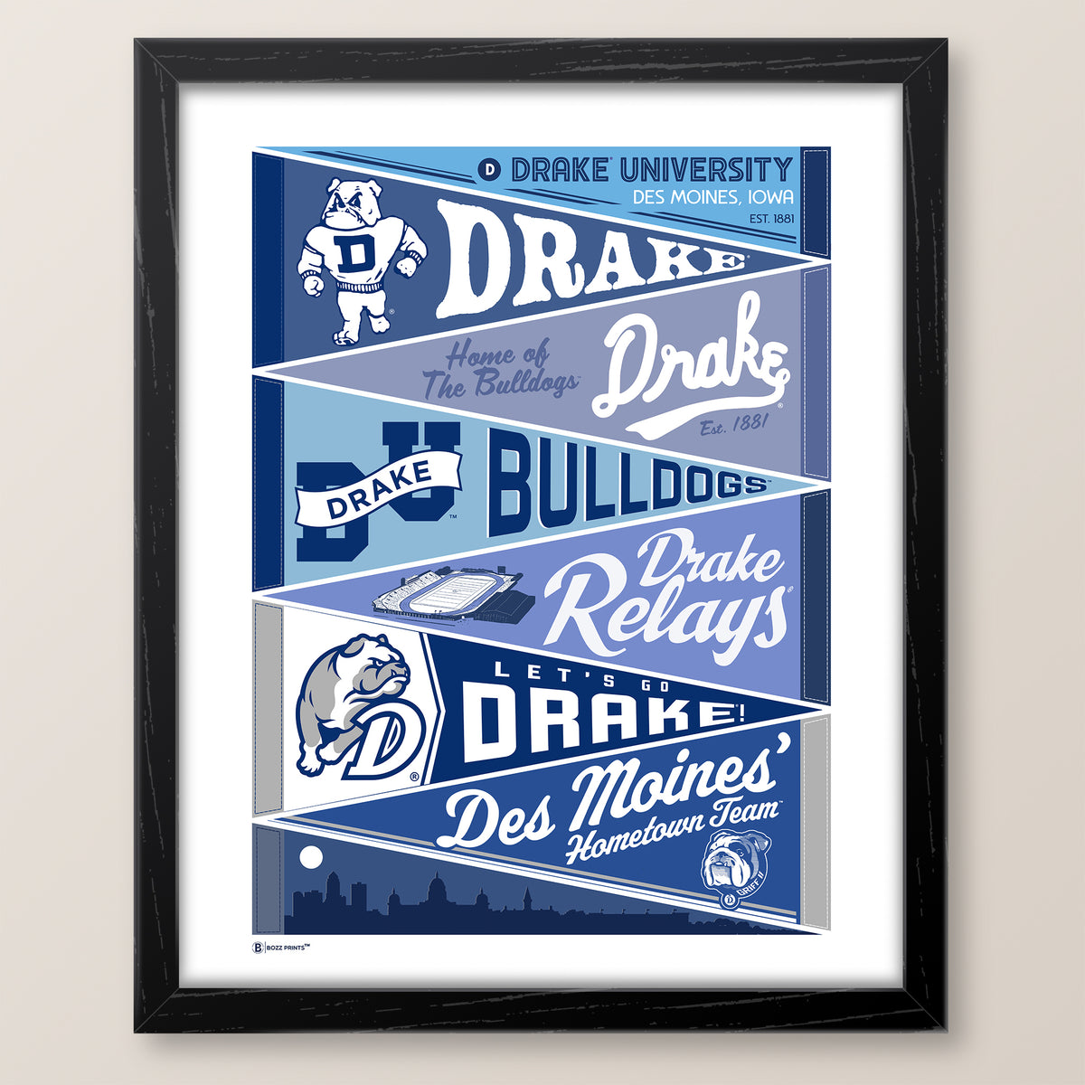 Drake University Pennants Print