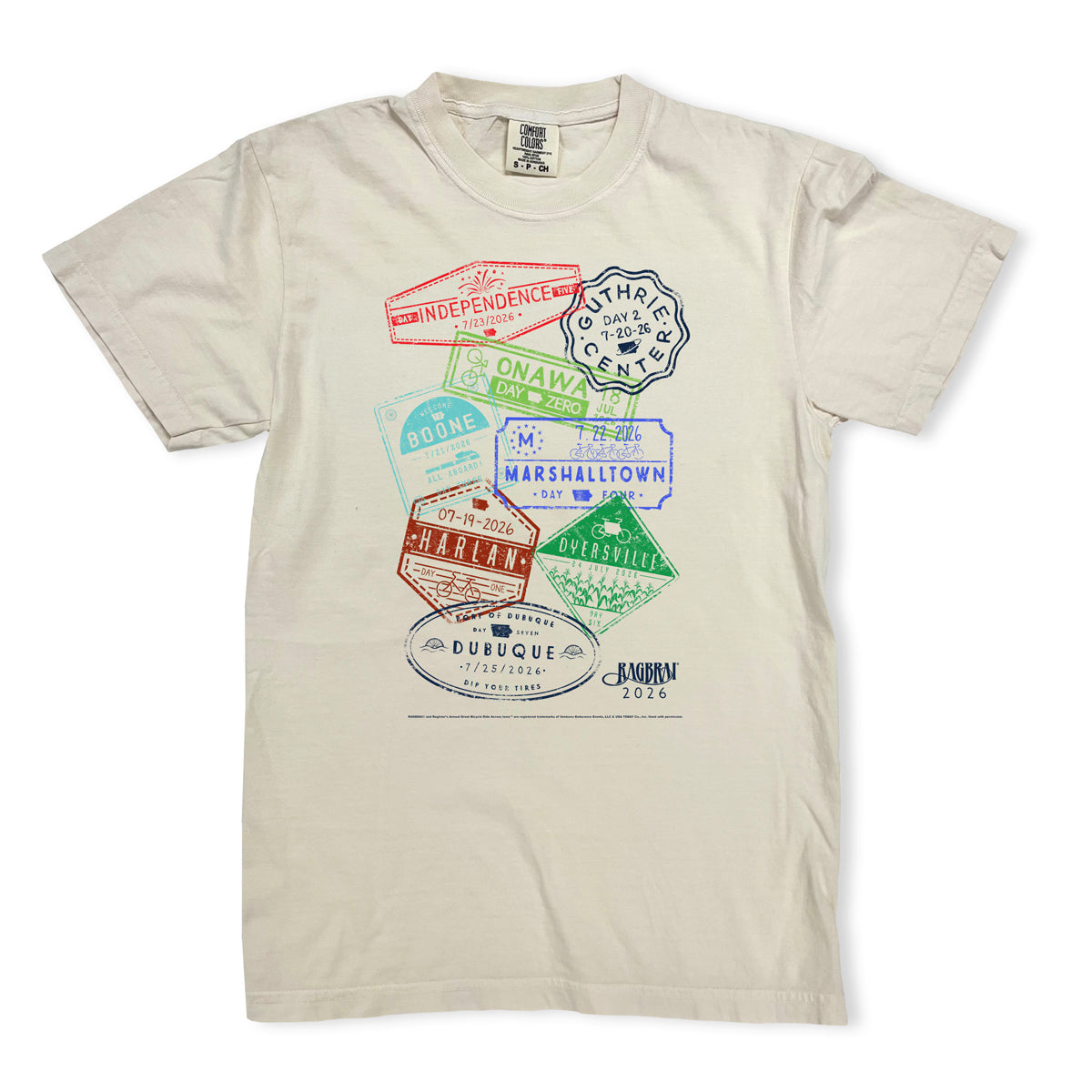 RAGBRAI Town Stamps T-Shirt