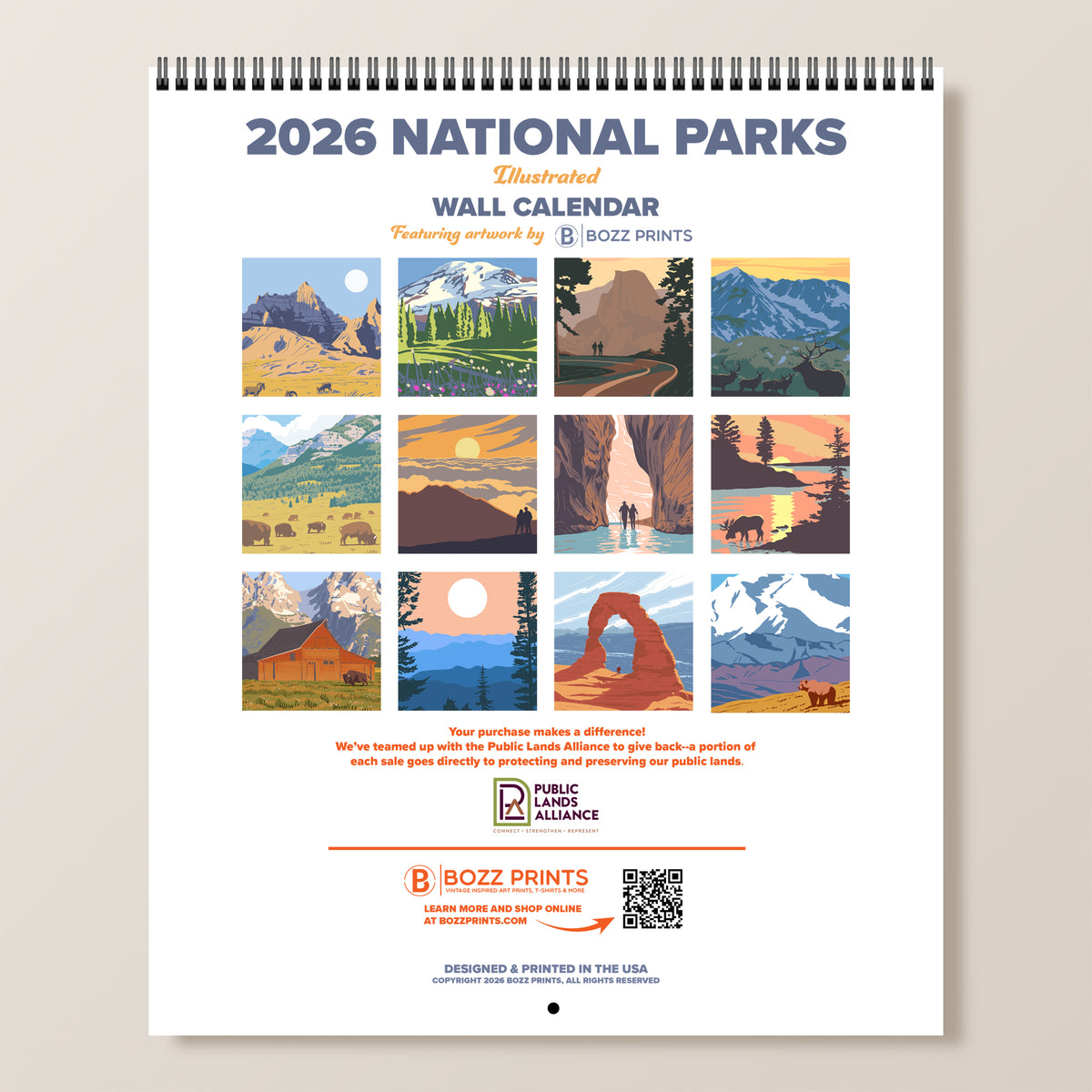 2026 National Parks Illustrated Wall Calendar