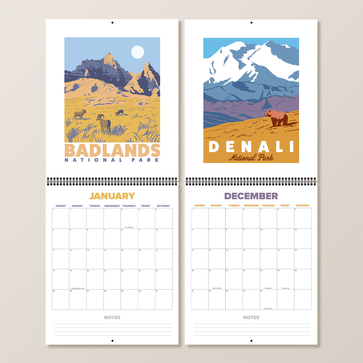 2026 National Parks Illustrated Wall Calendar