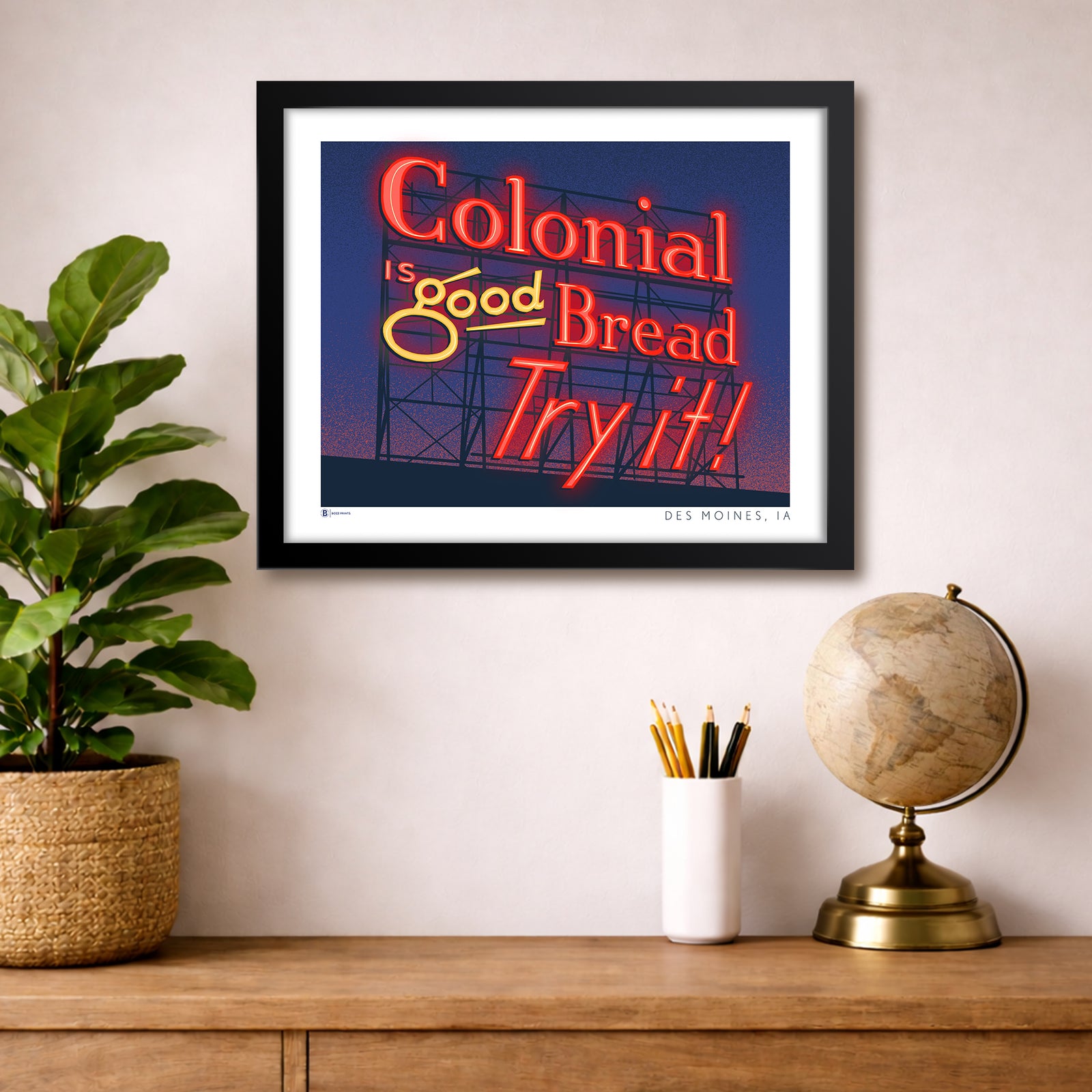 Des Moines Colonial Sign at Night Print