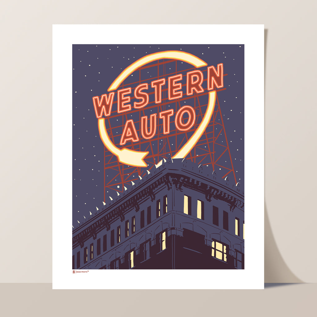 Kansas City Western Auto Lights Print - Bozz Prints