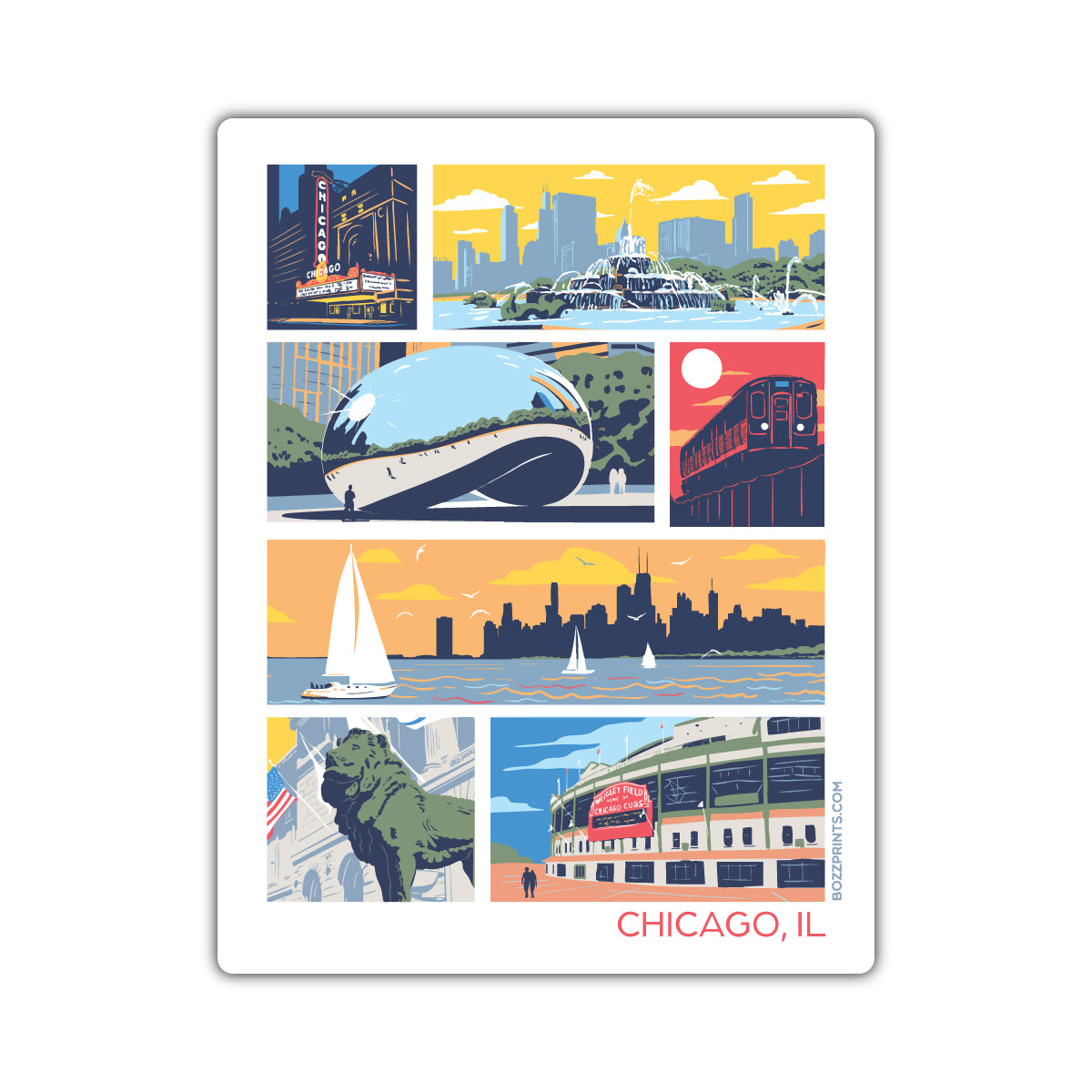 Landmarks of Chicago Sticker/Magnet