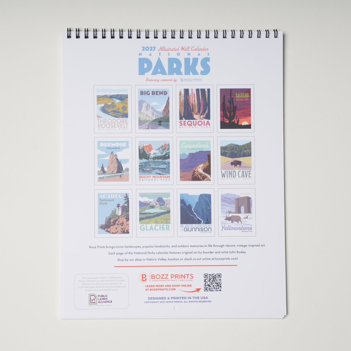 2027 National Parks Illustrated Wall Calendar