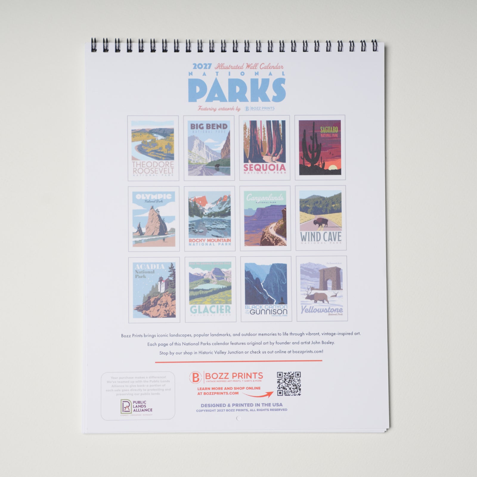2027 National Parks Illustrated Wall Calendar