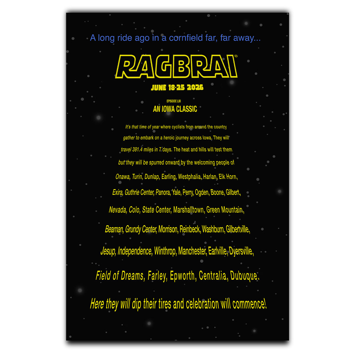RAGBRAI LIII Town Scroll Postcard