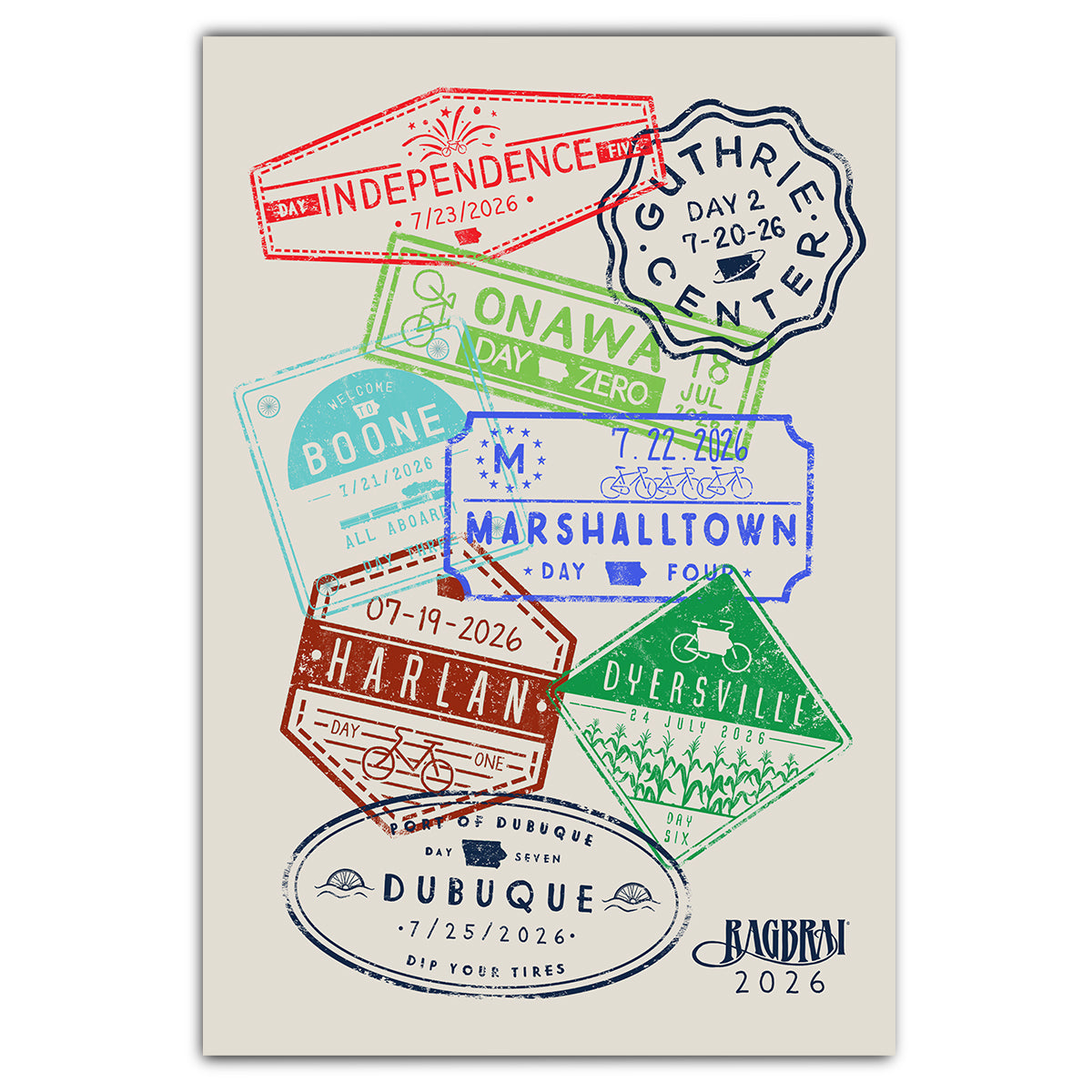 RAGBRAI LIII Passport Stamps Postcard