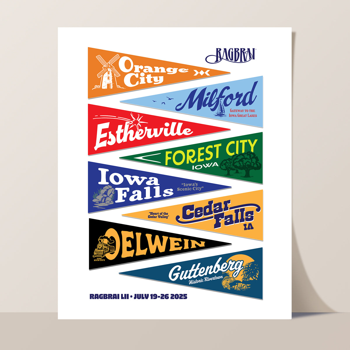 RAGBRAI LII Town Pennants Print