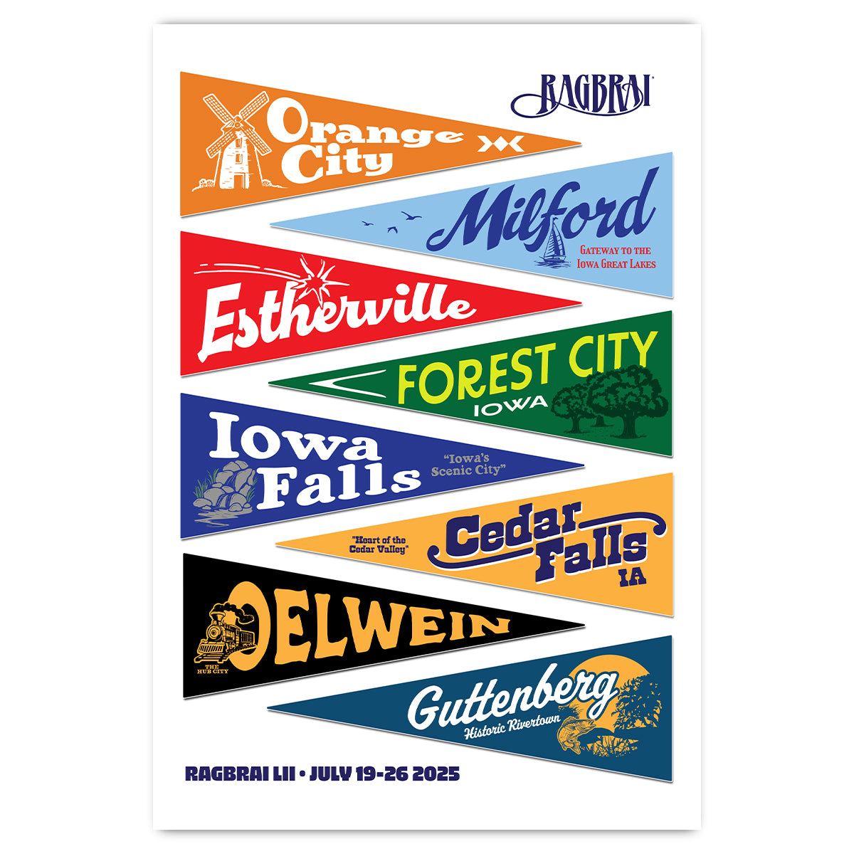 RAGBRAI LII Town Pennants Postcard