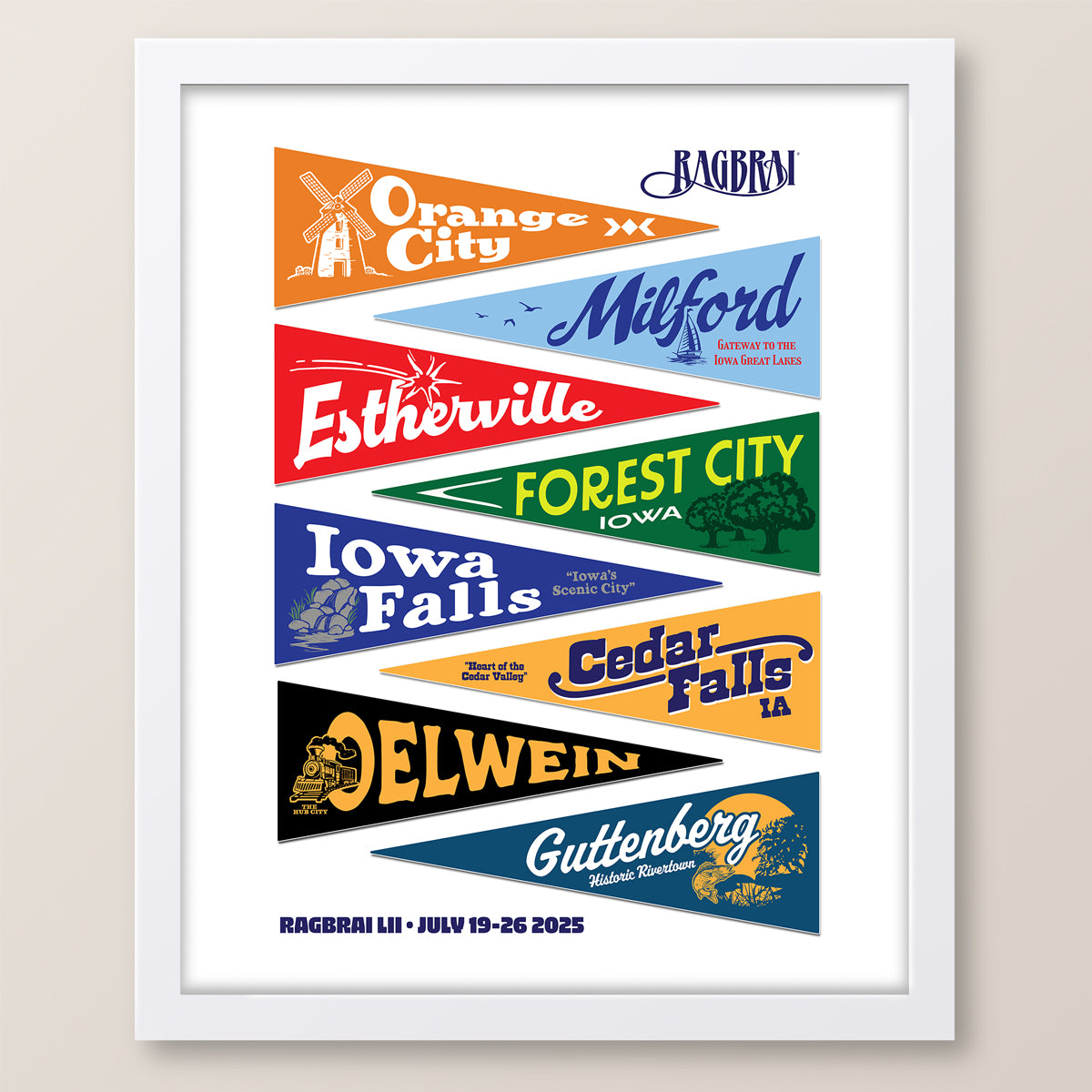 RAGBRAI LII Town Pennants Print