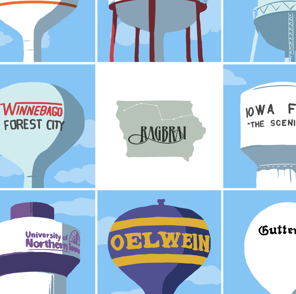 RAGBRAI LII Town Water Towers Print
