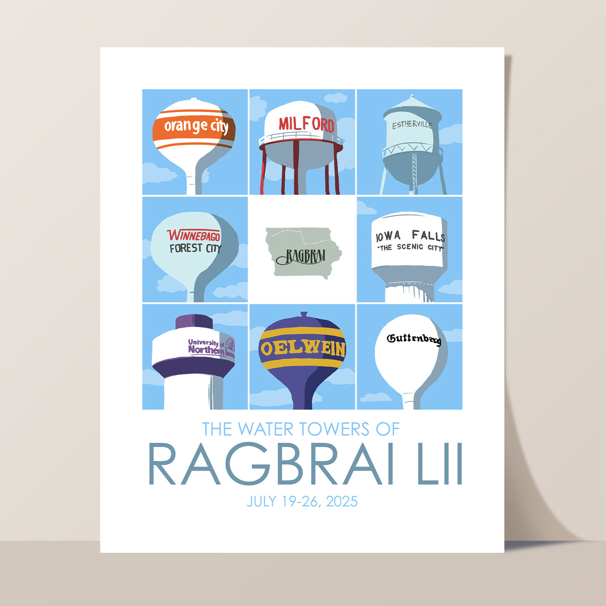 RAGBRAI LII Town Water Towers Print