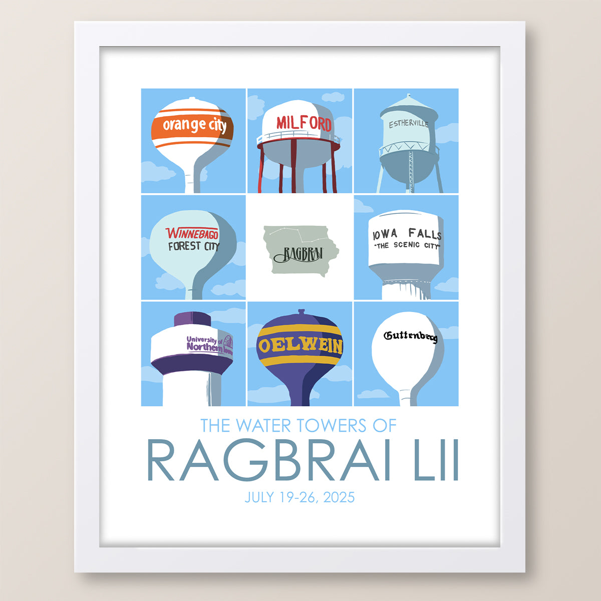 RAGBRAI LII Town Water Towers Print