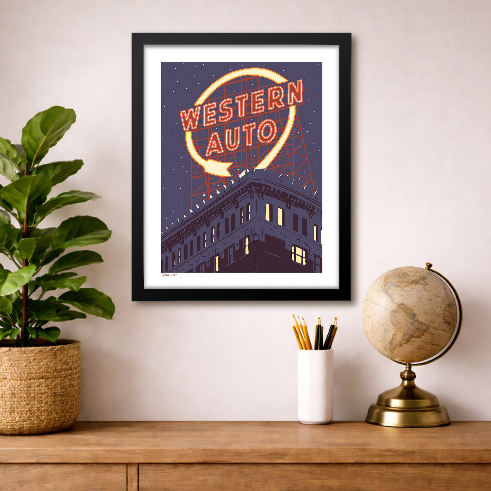 Kansas City Western Auto Lights Print - Bozz Prints