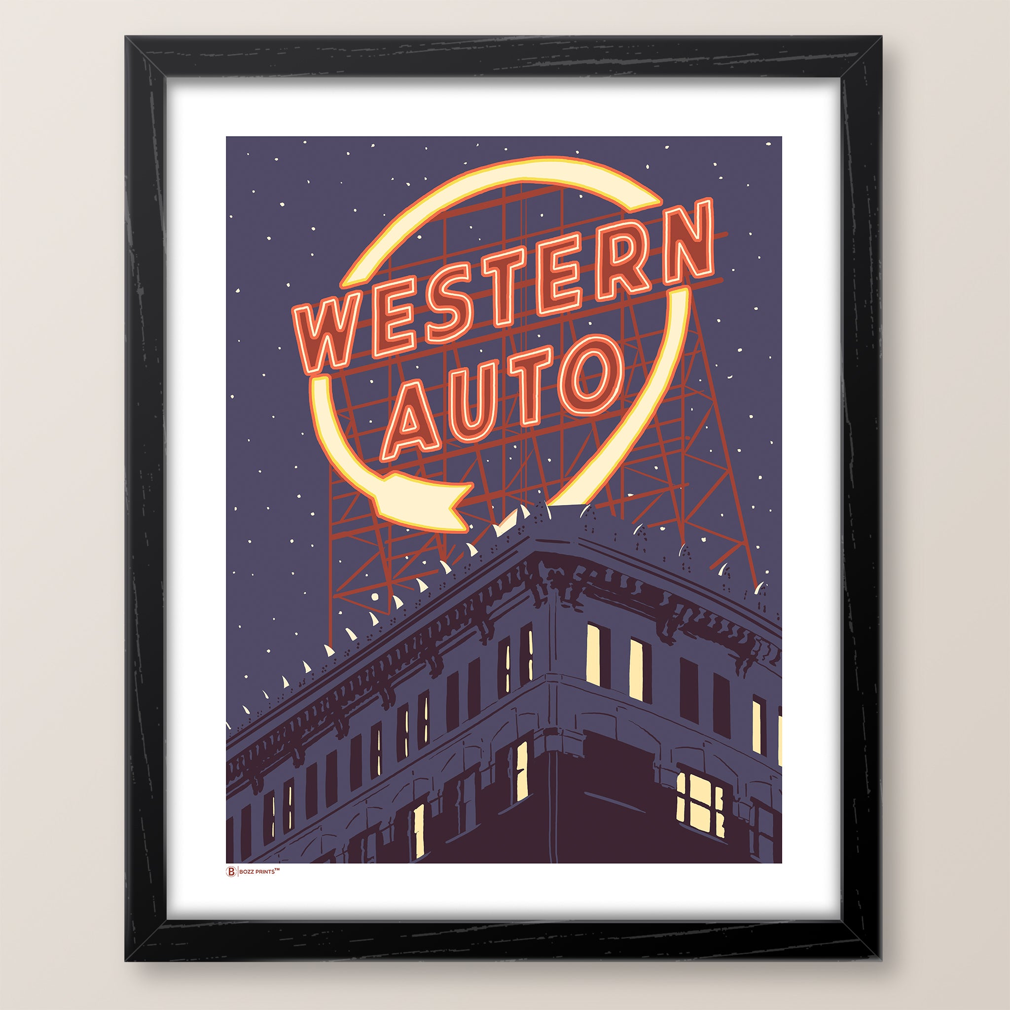 Kansas City Western Auto Lights Print - Bozz Prints