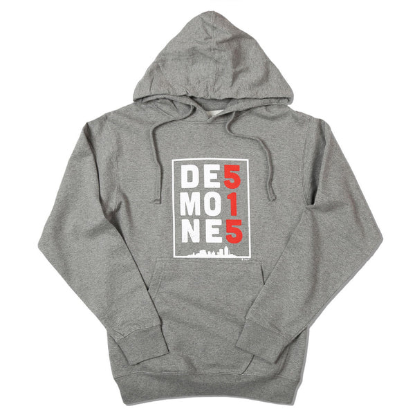 Des Moines 515 Grey Hooded Sweatshirt Bozz Prints