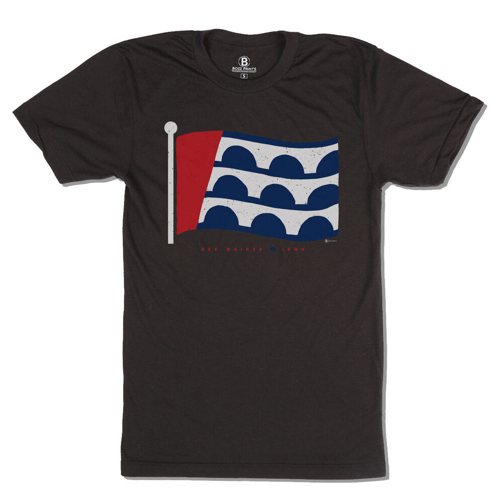 Des Moines Flag Black T-Shirt - Bozz Prints