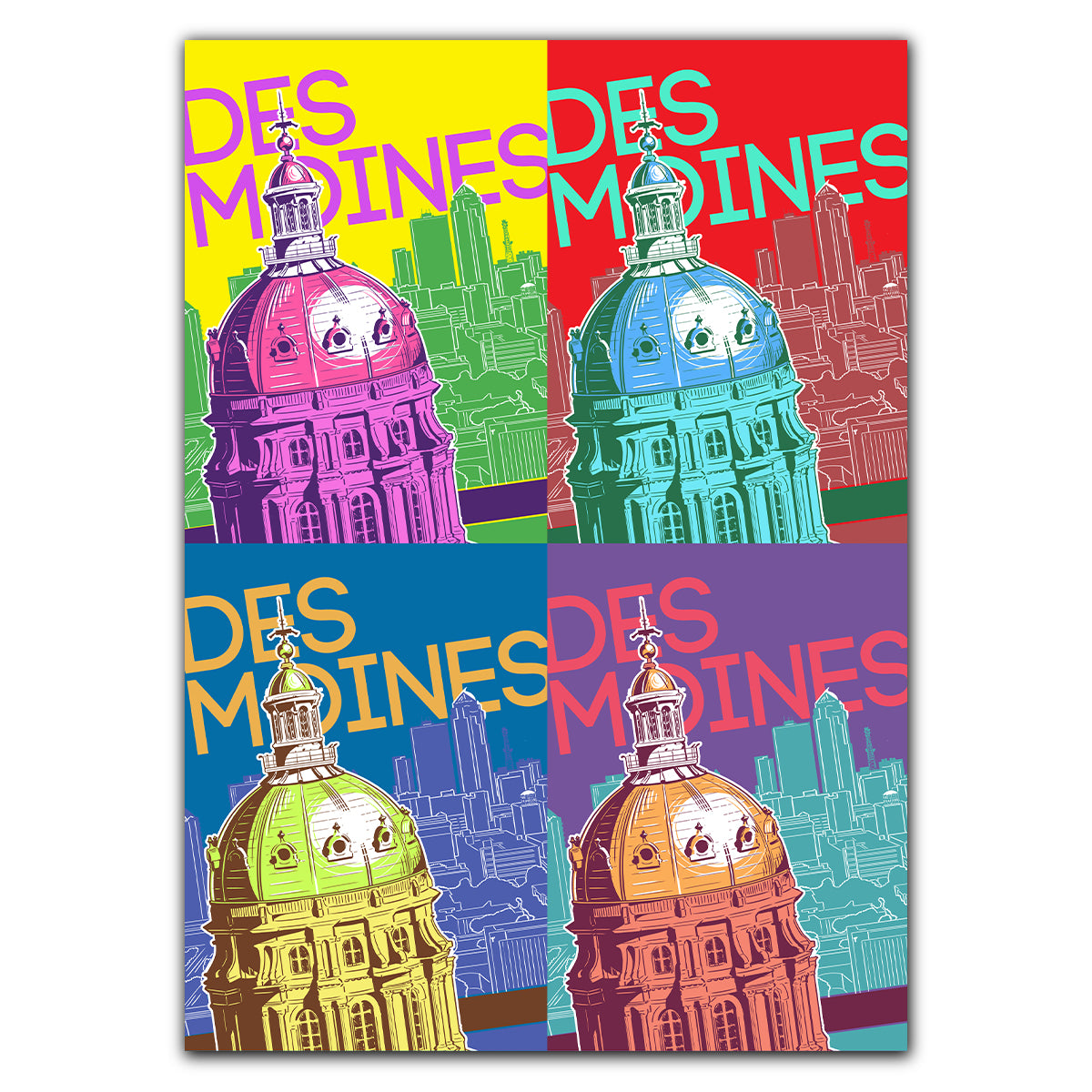 Des Moines Capitol Pop Art Greeting Card - Bozz Prints