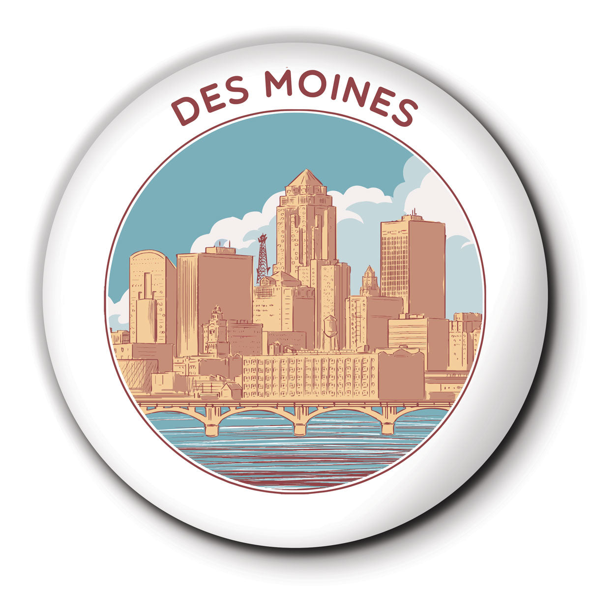 Des Moines Circle Round Coaster - Bozz Prints