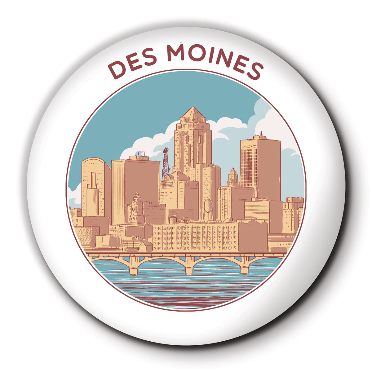 Des Moines Circle Round Coaster - Bozz Prints