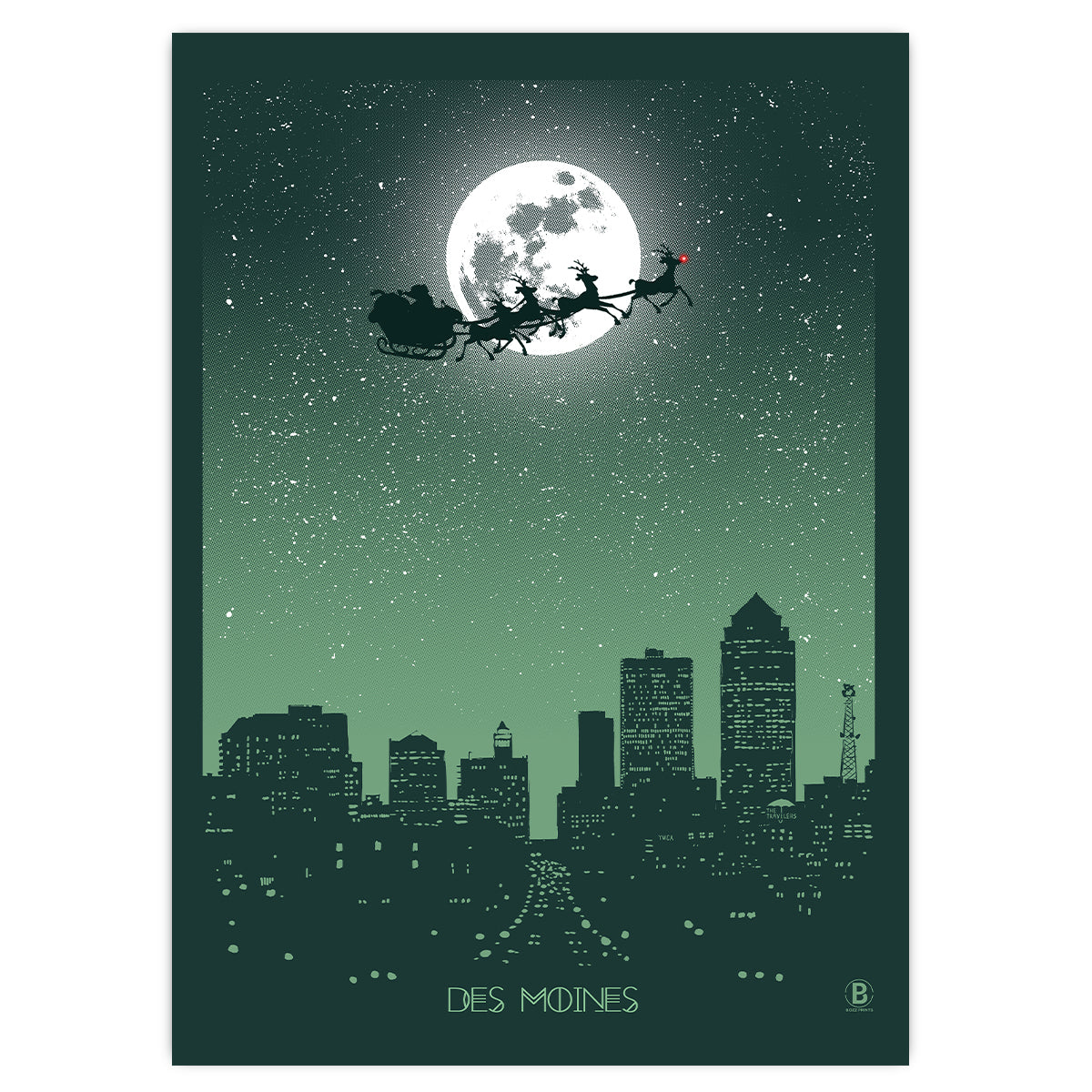 Des Moines Holiday Moon Greeting Card - Bozz Prints