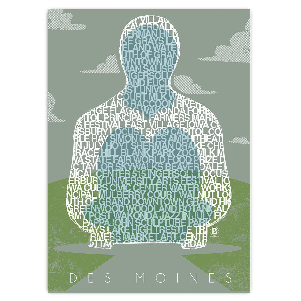 Des Moines Sculpture Greeting Card - Bozz Prints