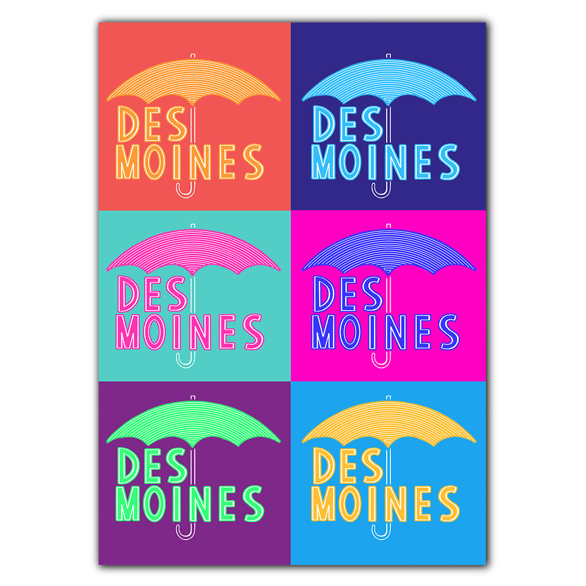 Des Moines Umbrella Pop Art Greeting Card - Bozz Prints