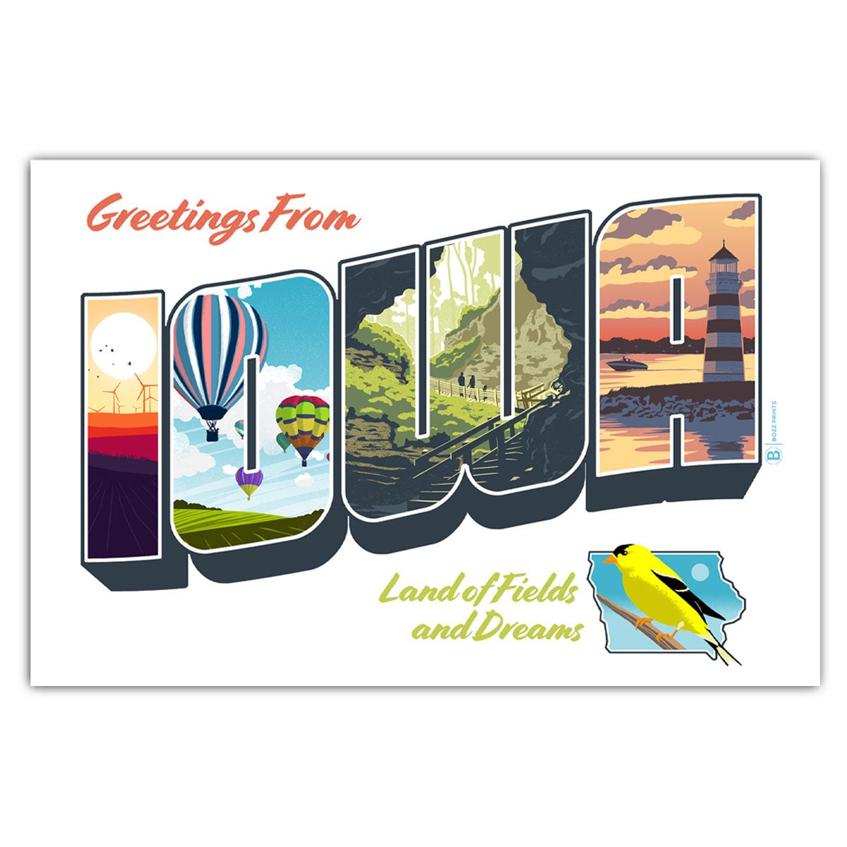Greetings From Iowa Postcard - Bozz Prints