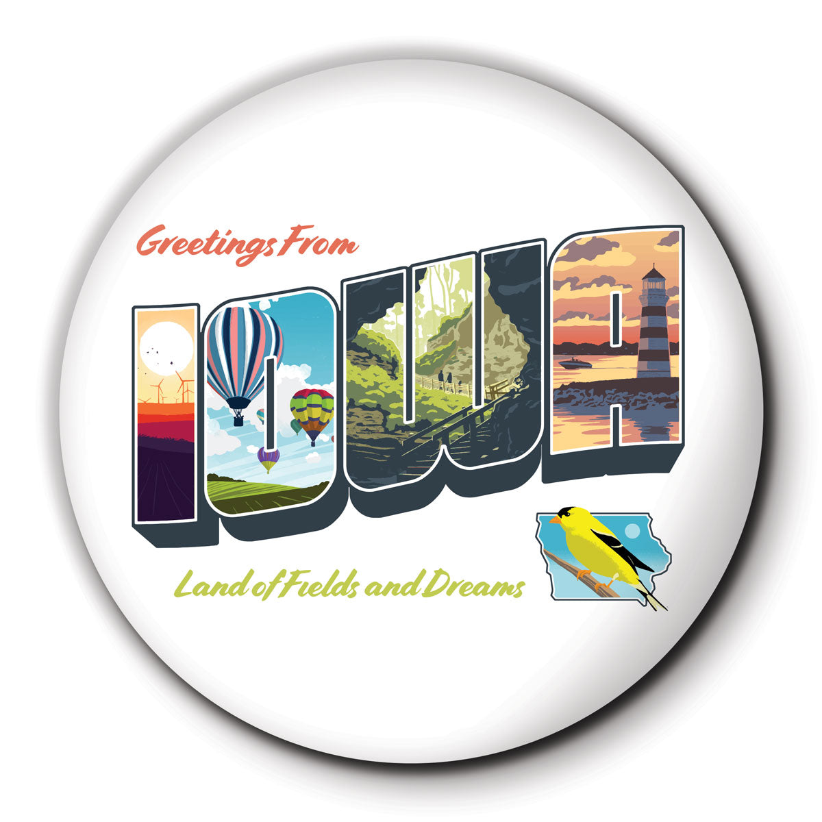 Greetings From Iowa Round Coaster - Bozz Prints