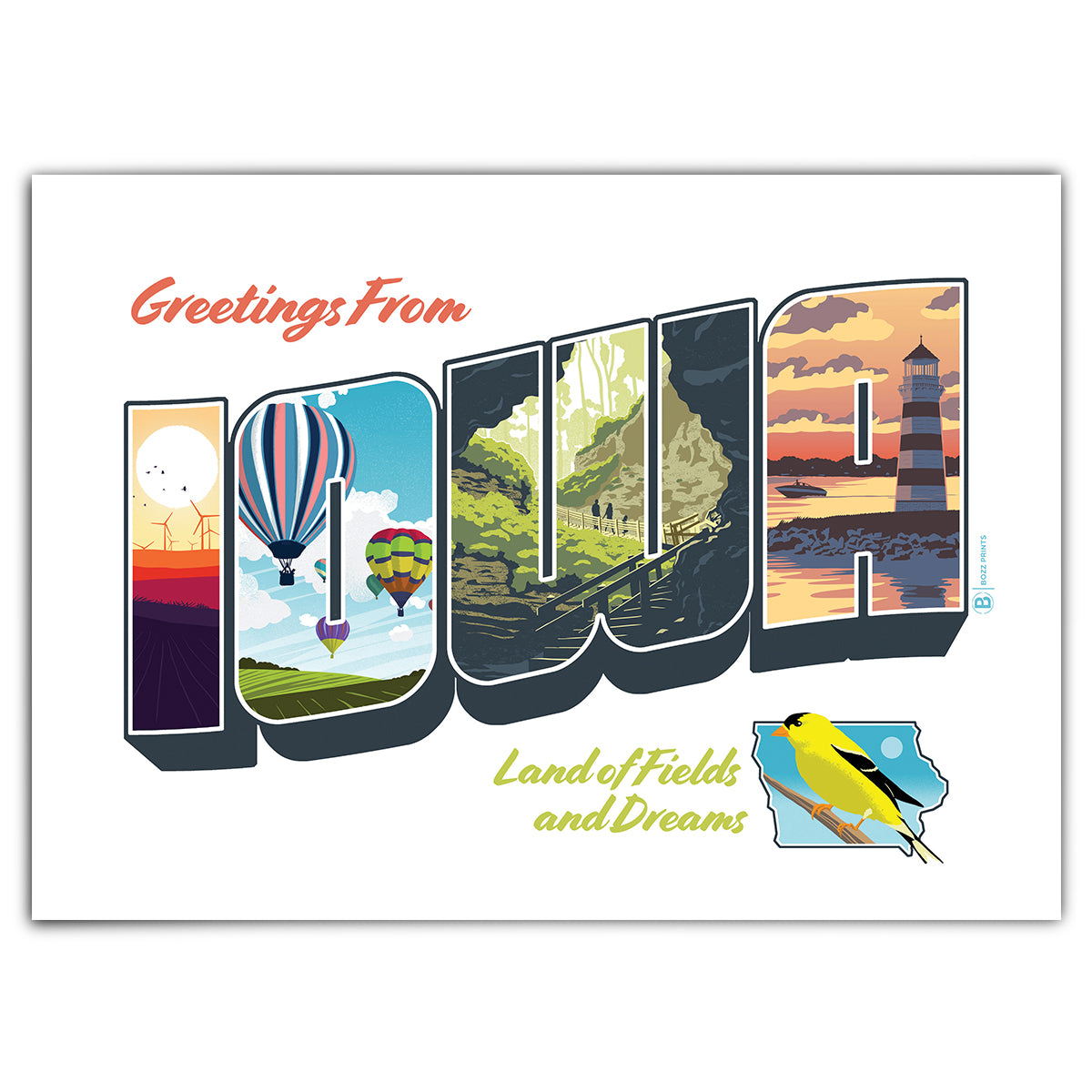 Greetings from Iowa Greeting Card - Bozz Prints