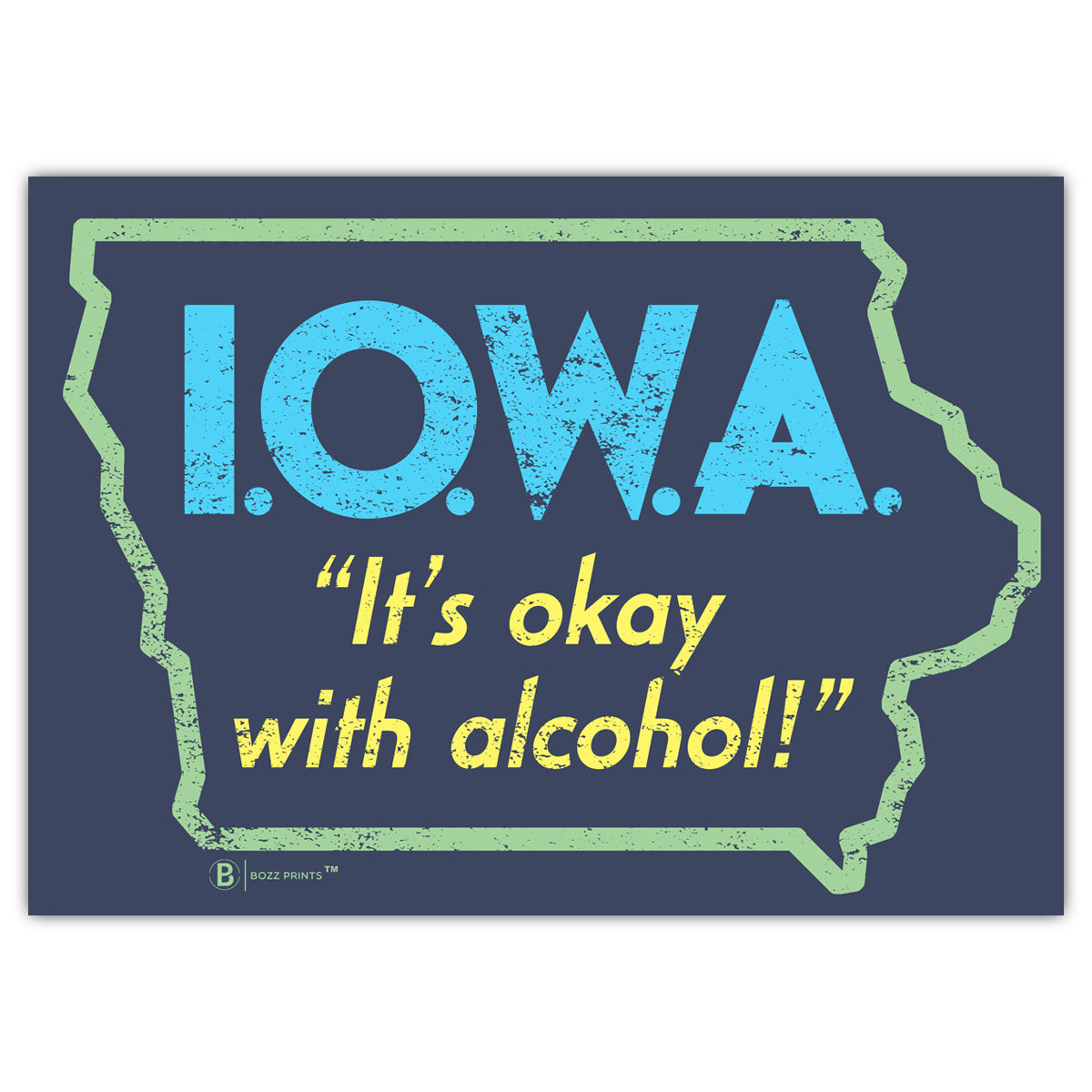 I.O.W.A. (It's Ok With Alcohol) Navy Greeting Card - Bozz Prints