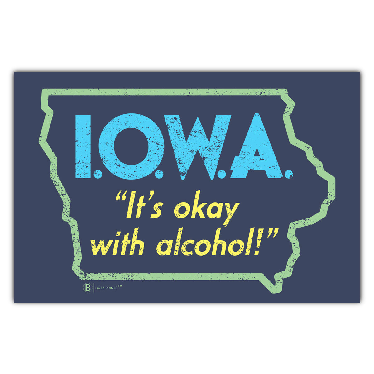 I.O.W.A. (It's Ok With Alcohol) Navy Postcard - Bozz Prints