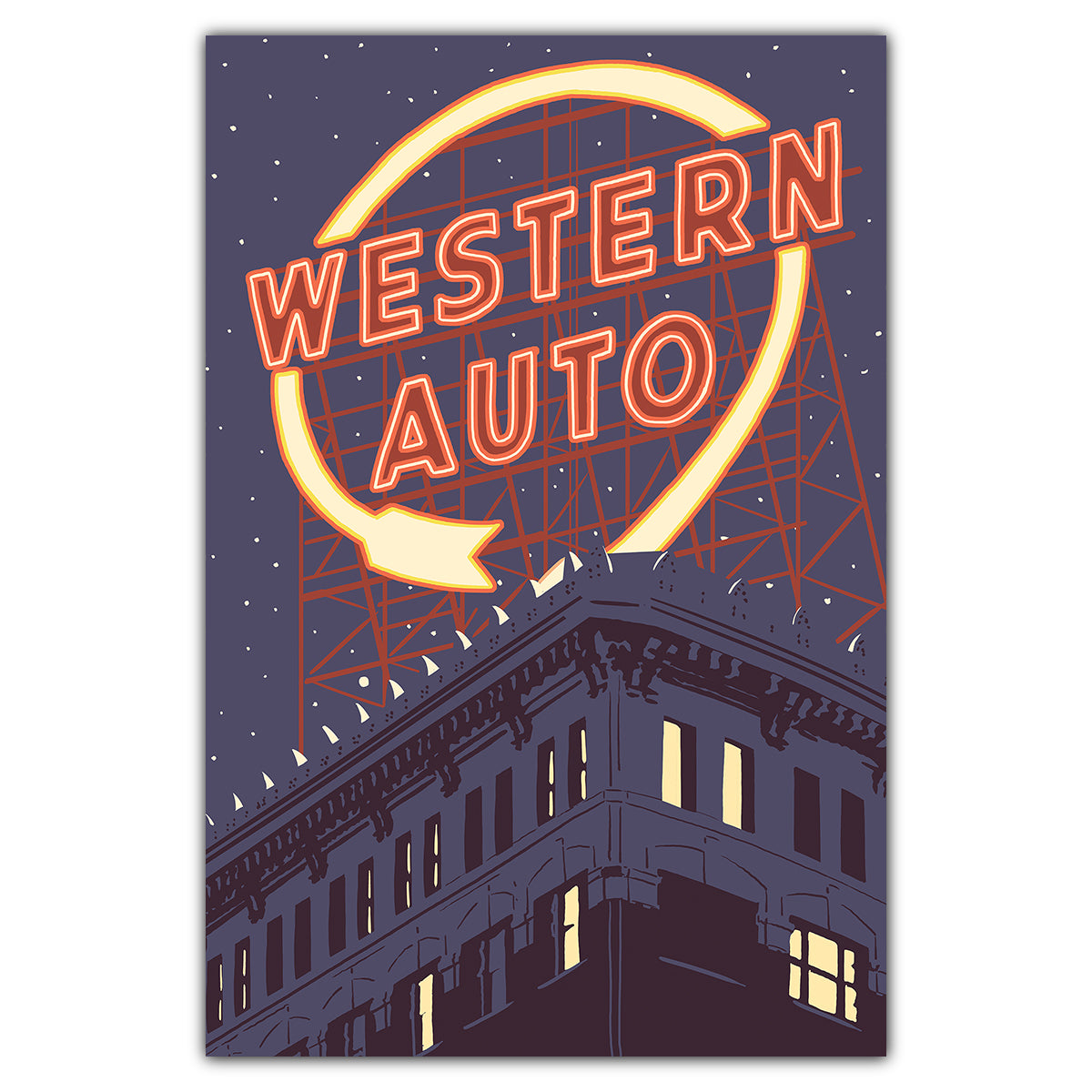 Kansas City Western Auto Lights Postcard - Bozz Prints