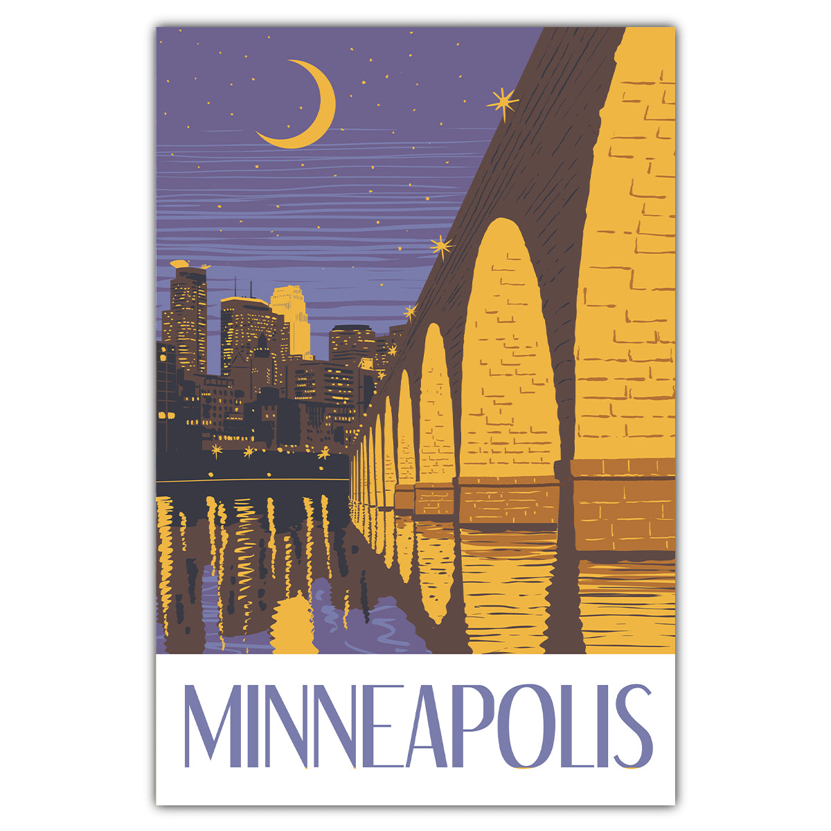 Minneapolis Stone Arch Bridge Night Postcard