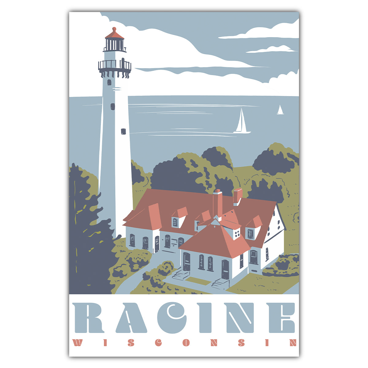 Racine Windpoint Lighthouse Postcard - Bozz Prints