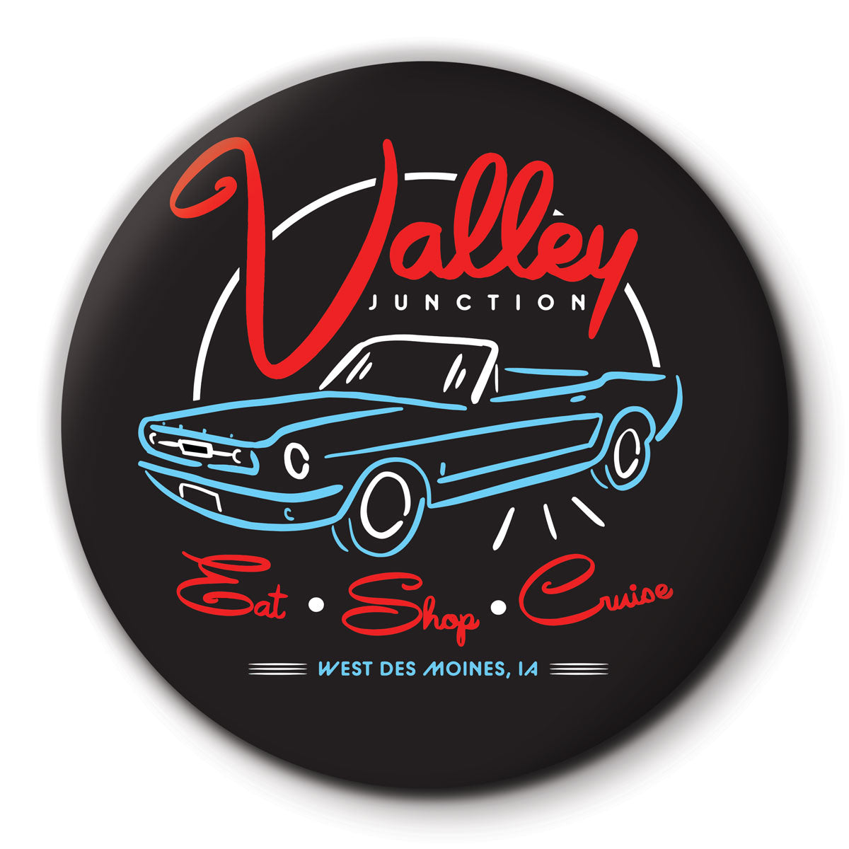 Valley Junction Eat, Cruise, Shop Round Coaster - Bozz Prints