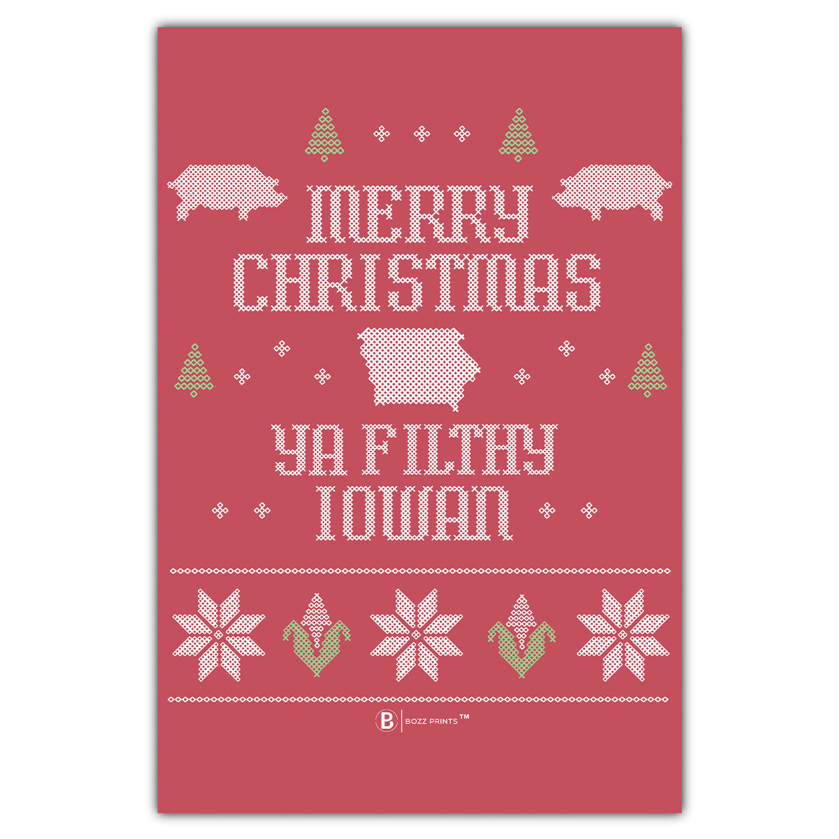 Merry Christmas Ya Filthy Iowan Red Postcard - Bozz Prints