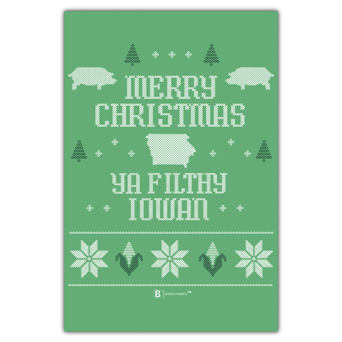 Merry Christmas Ya Filthy Iowan Green Postcard - Bozz Prints