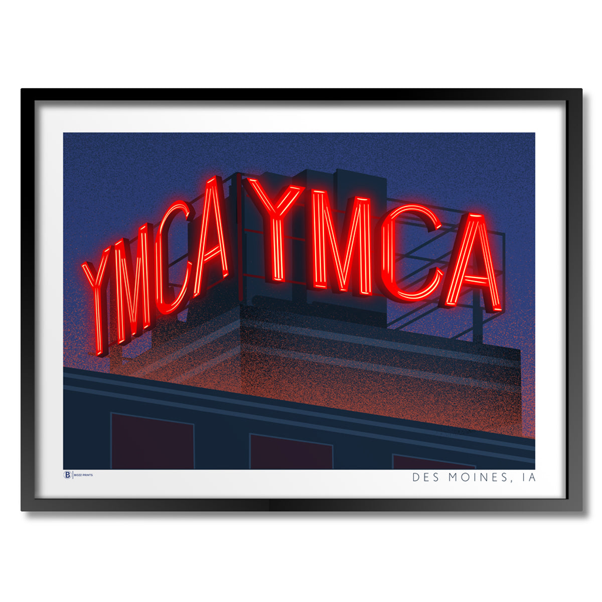 Des Moines YMCA Sign at Night Print - Bozz Prints